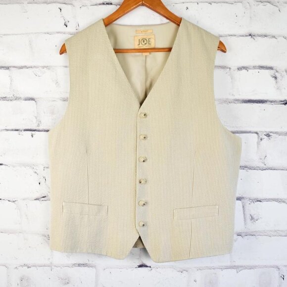Designer Light Academia Old Money Tan Cotton Seersucker Vest L - Picture 1 of 8